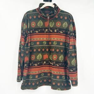 Essentials by Oleg Cassini Mens VTG Fall Leaf Fleece 1/4 Zip‎ Pullover Jacket L